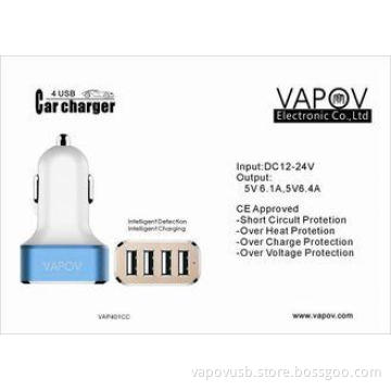 high output 6.1A  Intelligent 4 Port USB Car Charger for ip